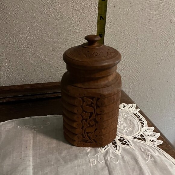 Vintage Carved Wooden Jar with Lid - Picture 5 of 5